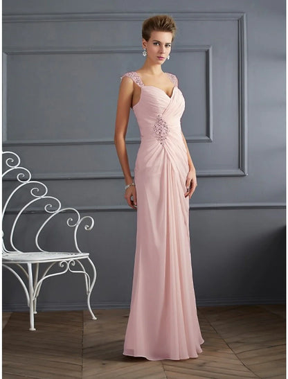 Evening Gown Sparkle & Shine Dress Formal Wedding Guest Floor Length Sleeveless Spaghetti Strap Chiffon with Rhinestone Ruched