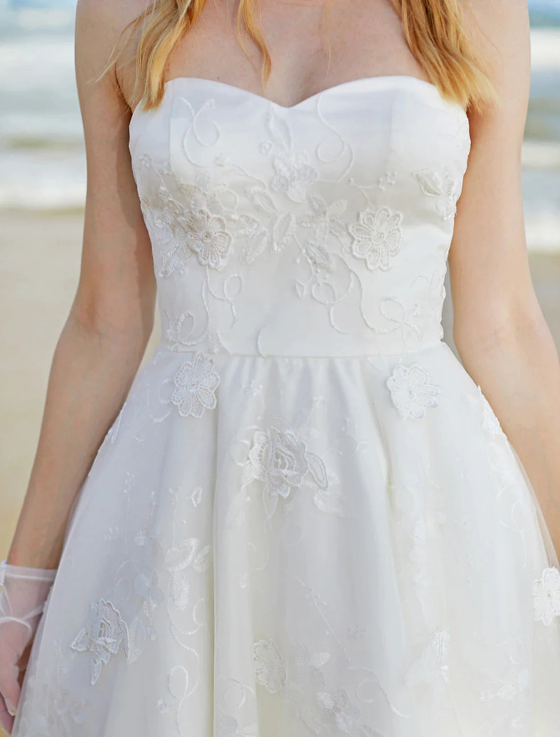 Hall Boho Wedding Dresses A-Line Sweetheart Strapless Knee Length Lace Bridal Gowns With Lace