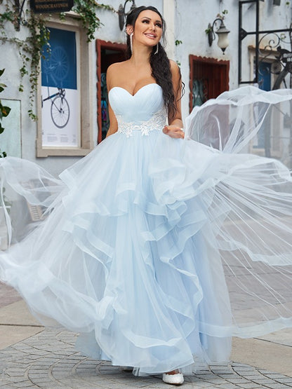 Tulle Applique Sweetheart Sleeveless Floor-Length Dresses