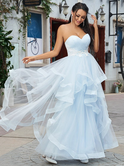 Tulle Applique Sweetheart Sleeveless Floor-Length Dresses