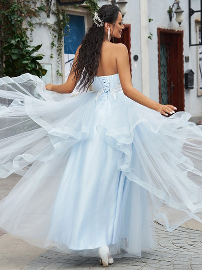 Tulle Applique Sweetheart Sleeveless Floor-Length Dresses