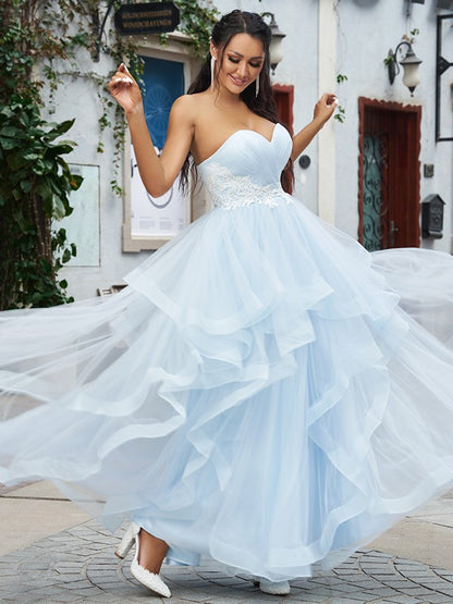 Tulle Applique Sweetheart Sleeveless Floor-Length Dresses