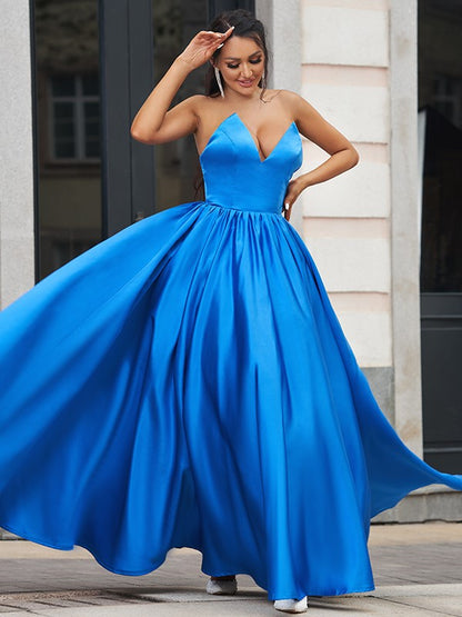 Satin Ruffles Sweetheart Sleeveless Floor-Length Dresses