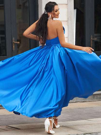 Satin Ruffles Sweetheart Sleeveless Floor-Length Dresses