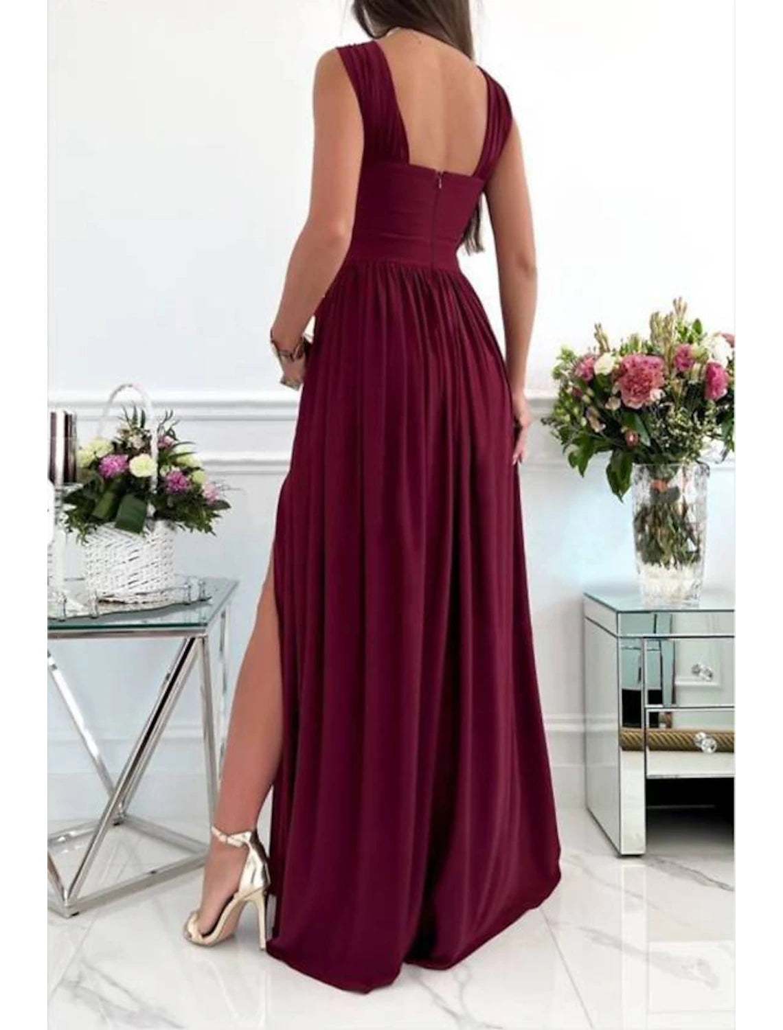 A-Line Evening Dresses Sexy Dress Formal Wedding Guest Floor Length Sleeveless Halter Neck Bridesmaid Dress Chiffon