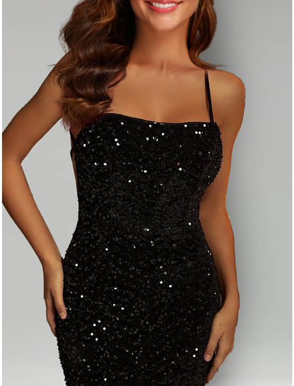 Evening Gown Sparkle & Shine Dress Formal Black Tie Sweep / Brush Train Sleeveless Halter Neck Sequined with Sequin