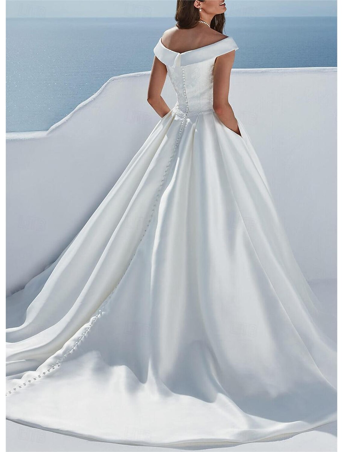 Wedding Dresses Ball Gown Off Shoulder V Neck Regular Straps Chapel Train Satin Bridal Gowns