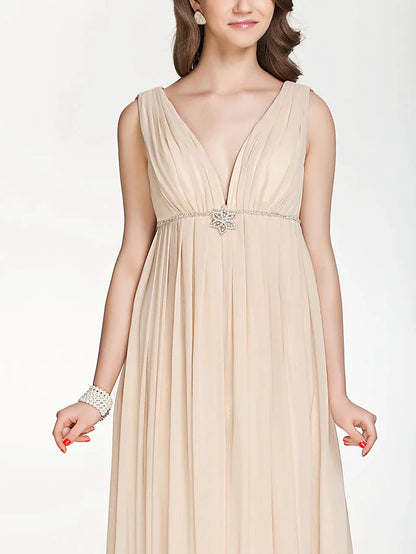 A-Line Bridesmaid Dress V Neck Sleeveless Beautiful Back Floor Length Chiffon