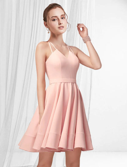 A-Line Cocktail Dresses Reformation Amante Dress Homecoming Short / Mini Sleeveless Spaghetti Strap Pink Dress Satin with Pleats