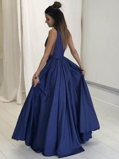 V-neck Sleeveless Floor-Length Taffeta Dresses