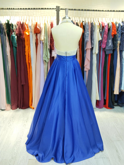 Sleeveless Jewel Crystal Satin Floor-Length Dresses