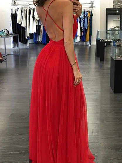 Spaghetti Straps Sleeveless Floor-Length Chiffon Dresses