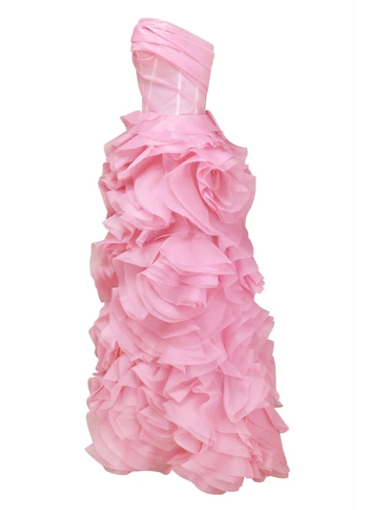 Strapless Off-the-Shoulder A-line Ruffle Tulle Prom Dress With Lace Up