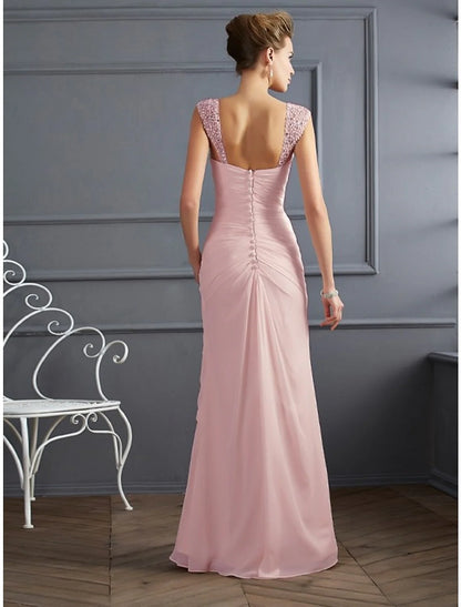 Evening Gown Sparkle & Shine Dress Formal Wedding Guest Floor Length Sleeveless Spaghetti Strap Chiffon with Rhinestone Ruched