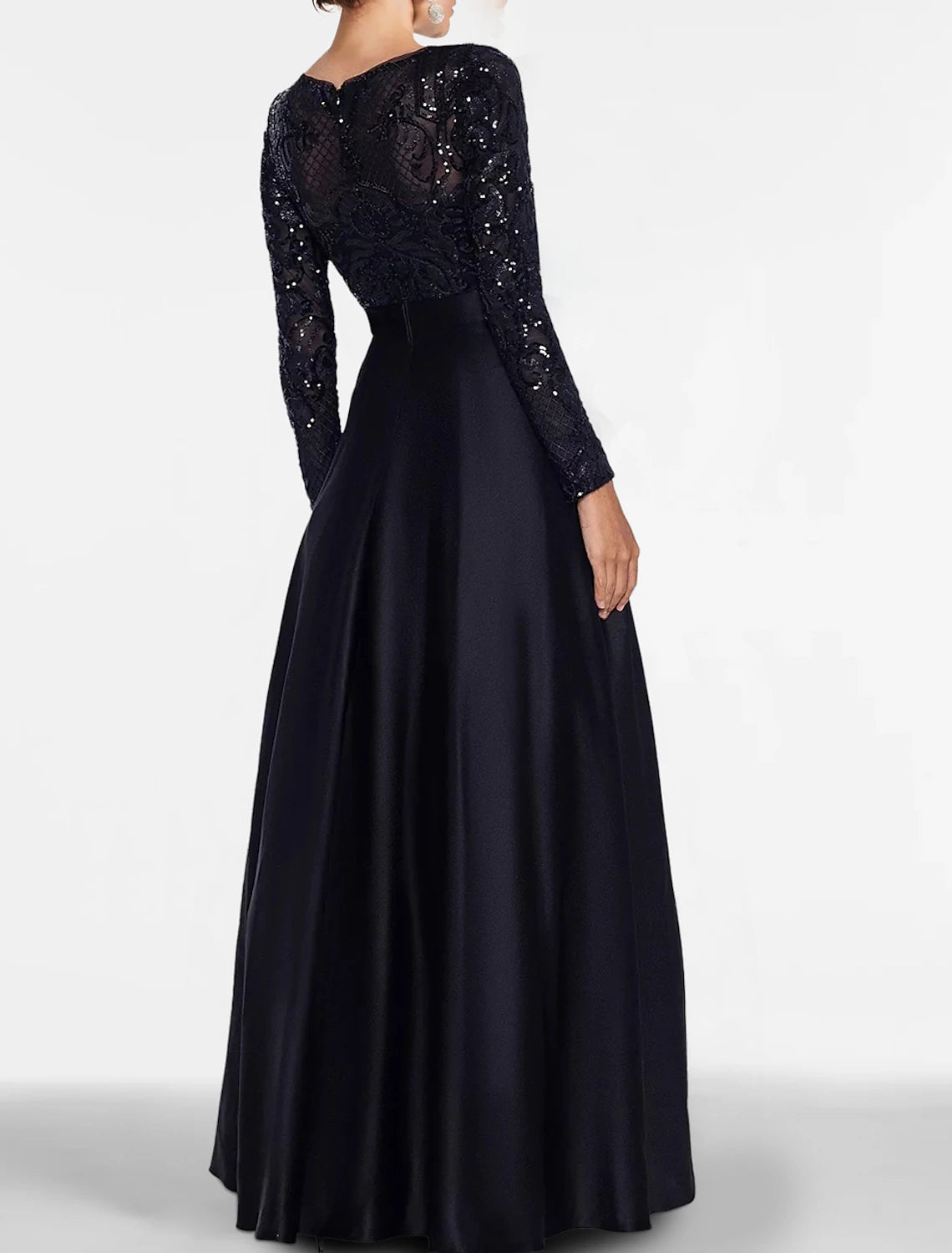 A-Line Evening Gown Elegant Dress Formal Black Tie Floor Length Long Sleeve Off Shoulder Fall Wedding Guest Satin