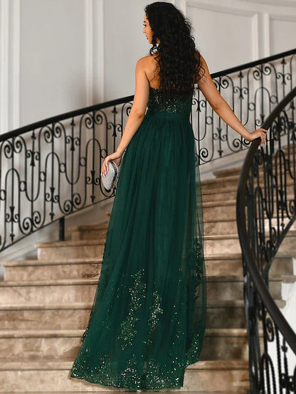 Evening Gown Luxurious Dress Formal Floor Length Sleeveless Sweetheart Charmeuse with Embroidery Appliques