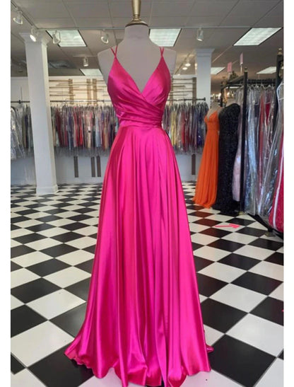 A-Line Prom Dresses Sexy Dress Formal Floor Length Sleeveless Spaghetti Strap Bridesmaid Dress Charmeuse with Slit