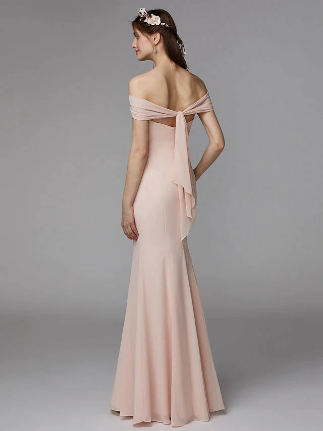 Mermaid / Trumpet Bridesmaid Dress Strapless Sleeveless Backless Floor Length Chiffon