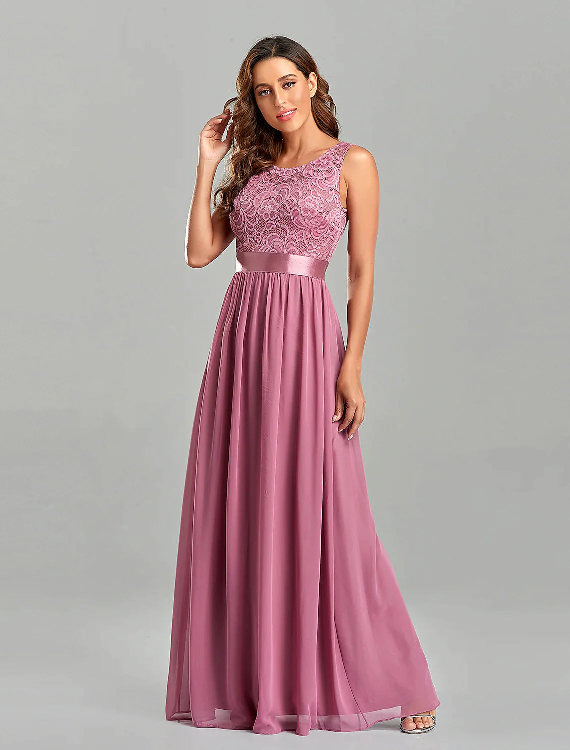 A-Line Evening Gown Empire Dress Party Wear Floor Length Short Sleeve Jewel Neck Chiffon with Embroidery