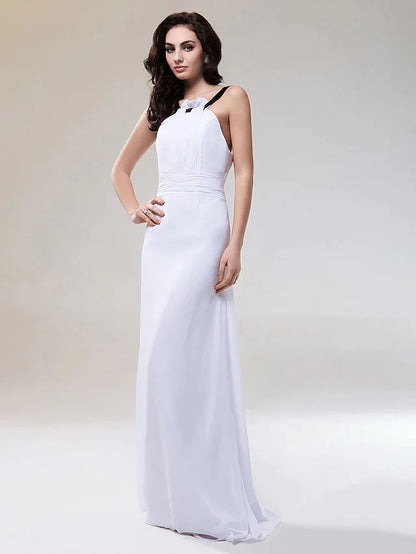 Bridesmaid Dress Straps Sleeveless Floor Length Chiffon Stretch Satin with Ruched Draping