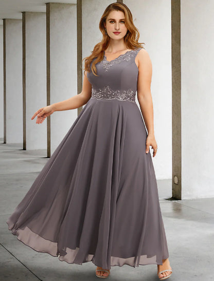 Evening Gown Elegant Dress Formal Tea Length Sleeveless V Neck Chiffon with Appliques