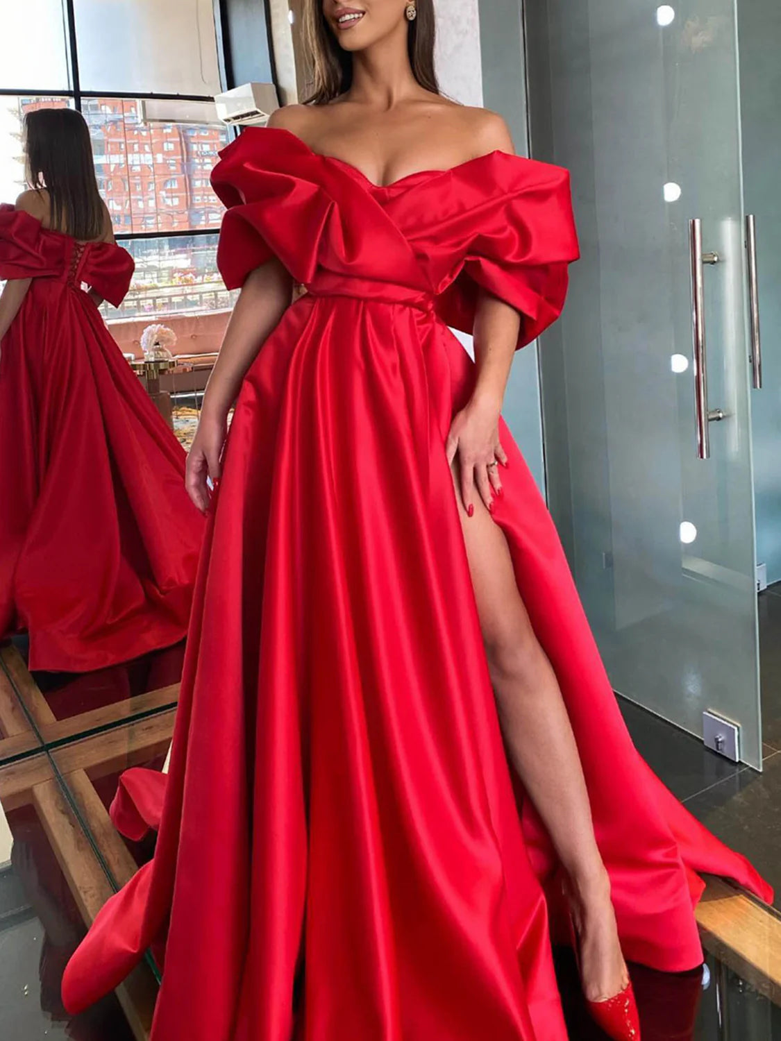 A-Line Off-The-Shoulder Floor-Length Prom Dresses