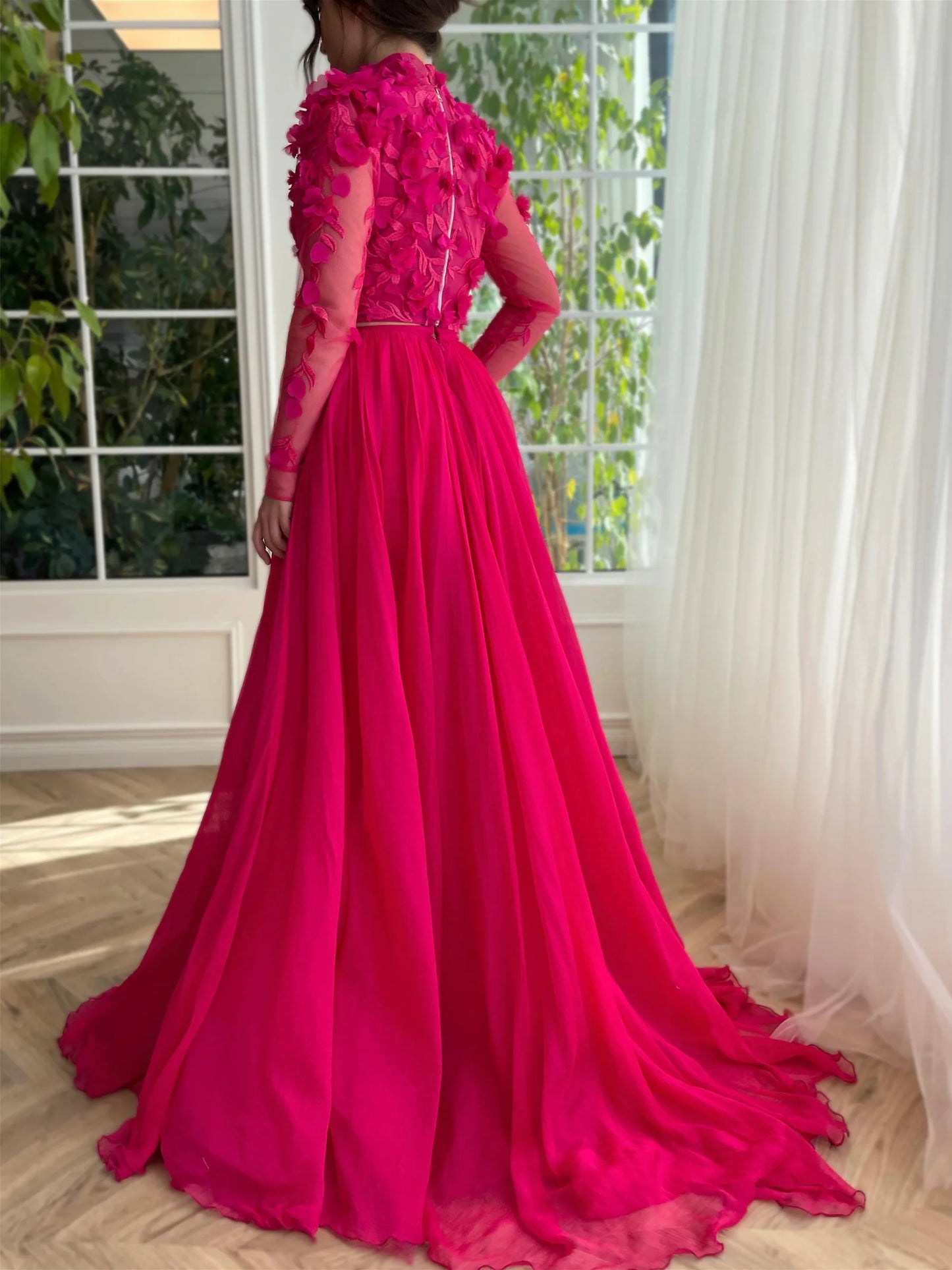 A-Line/Princess High Neck Long Prom Dresses