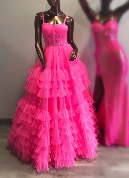 Tiered Ruffle Sweetheart Beaded Prom Dress