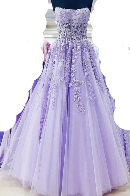 A-Line Strapless Prom Dress With Applique