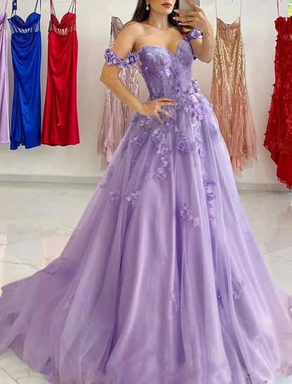 A-Line Prom Dresses Elegant Dress Formal Sweep / Brush Train Sleeveless Sweetheart Tulle