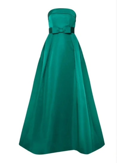 Evening Gown Vintage Dress Engagement Sweep / Brush Train Sleeveless Strapless Satin with Sleek Bow(s)