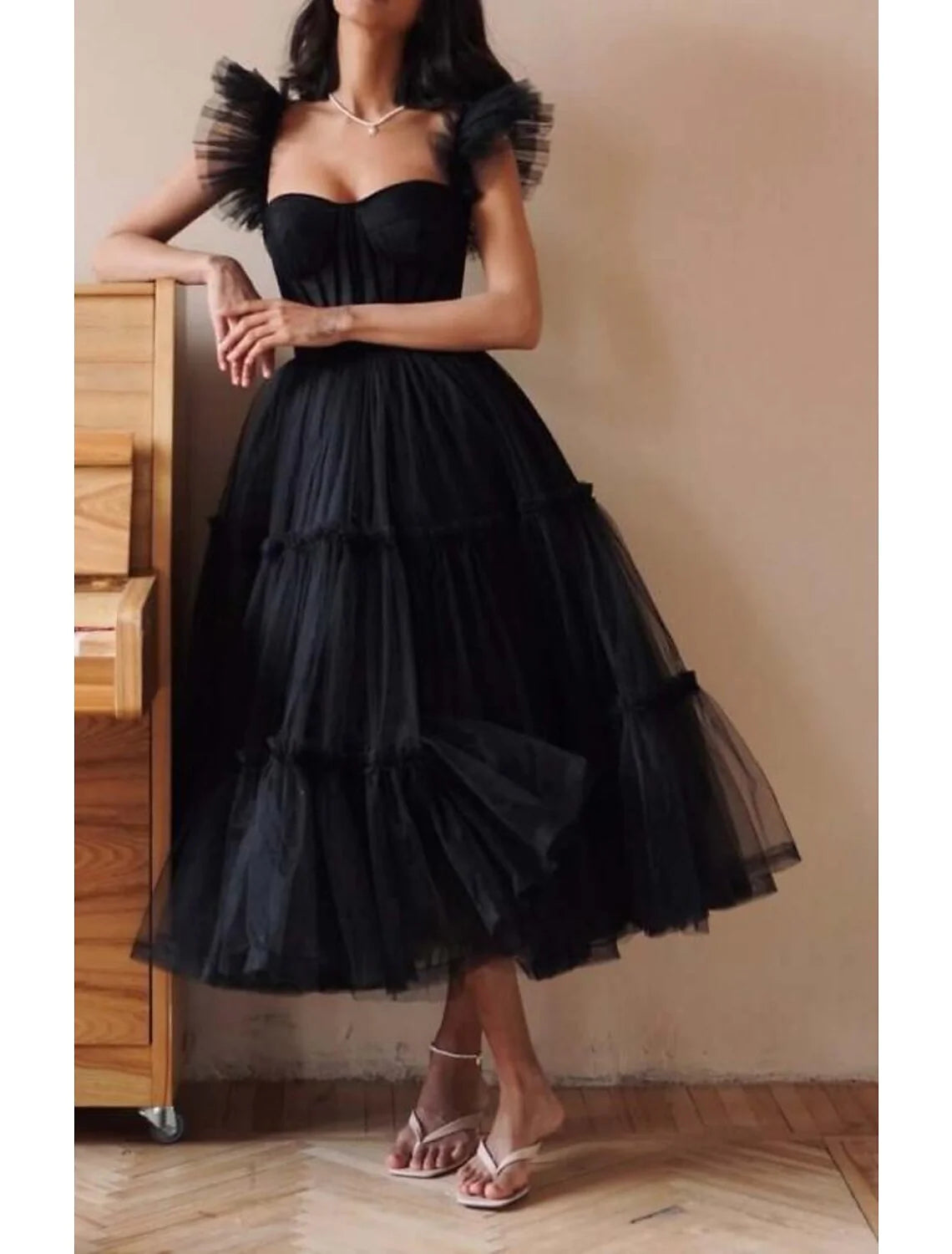 A-Line Prom Dresses Gothic Dress Masquerade Ankle Length Sleeveless Sweetheart Wednesday Addams Family Tulle Crisscross Back with Pleats Ruffles