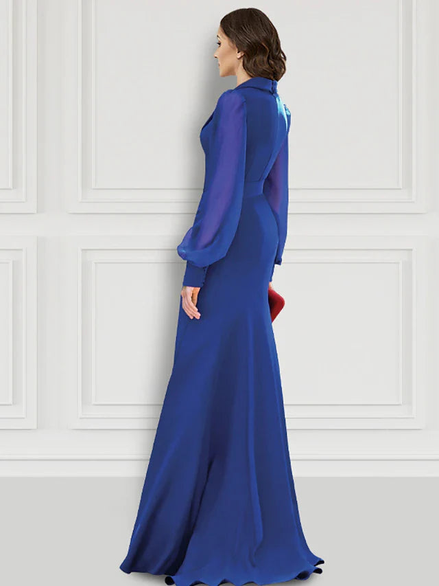 Evening Gown Elegant Dress Formal Sweep / Brush Train Long Sleeve V Neck Belt / Sash Stretch Fabric with Buttons Slit