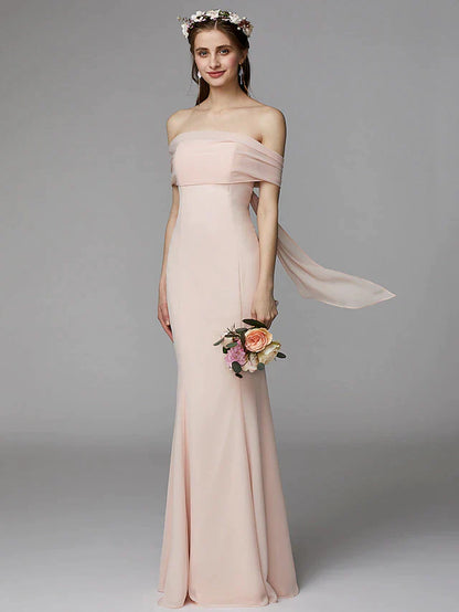 Mermaid / Trumpet Bridesmaid Dress Strapless Sleeveless Backless Floor Length Chiffon