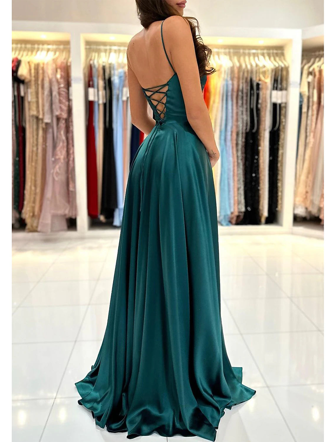 A-Line Evening Dress Red Green Dresses Empire Dress Red Green Dress Formal Prom Floor Length Sleeveless Sweetheart Imitation Silk Backless