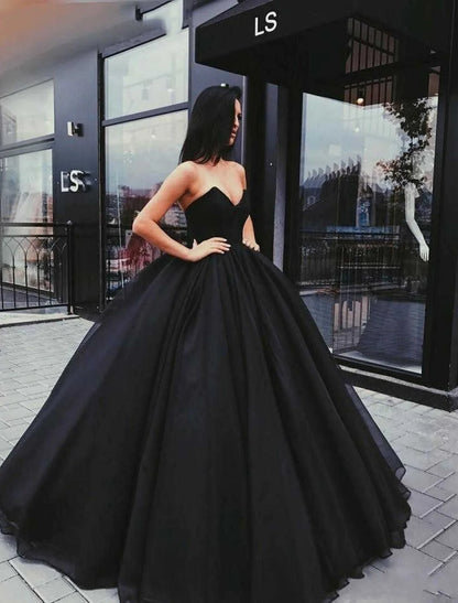 Black Wedding Dresses Formal Ball Gown Sweetheart Strapless Floor Length Satin Engagement Gothic Fall Halloween Bridal Gowns With Draping