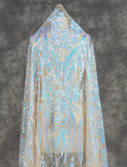 Evening Gown Floral Dress Formal Chapel Train Long Sleeve V Neck African American Sequined Backless with Sequin Slit