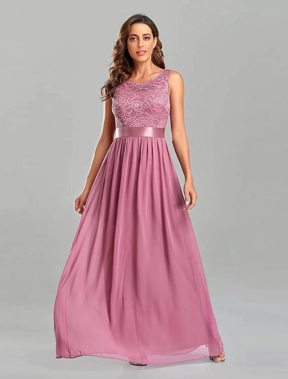 A-Line Evening Gown Empire Dress Party Wear Floor Length Short Sleeve Jewel Neck Chiffon with Embroidery