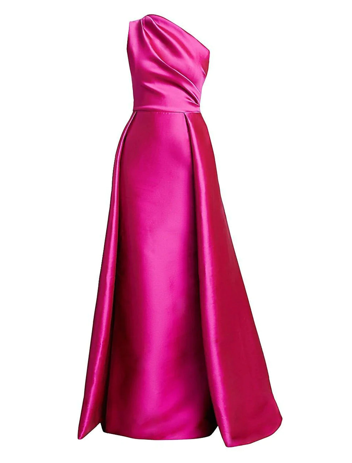 Sheath Red Green Dress Evening Gown Hot Pink Dress Wedding Guest Floor Length Sleeveless One Shoulder Satin with Overskirt Pure Color