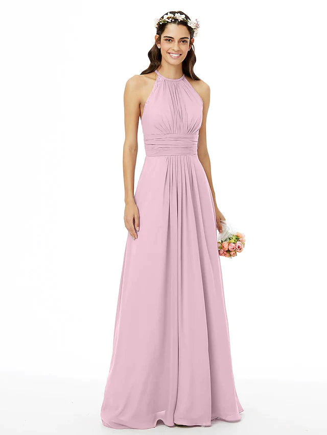 Sheath / Column Bridesmaid Dress Jewel Neck Sleeveless Beautiful Back Floor Length Chiffon