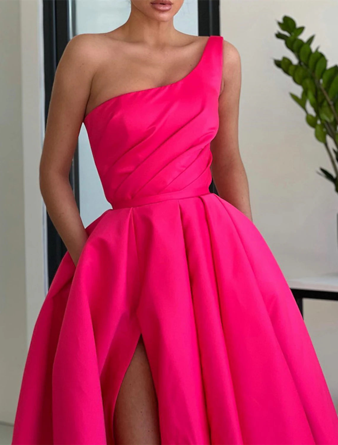 A-Line Evening Dresses Party Dress Formal Wedding Guest Sweep / Brush Train Sleeveless One Shoulder Satin