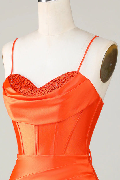 Orange Sparkly Beaded Corset Tight Short Homecoming Dress