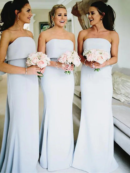 Bridesmaid Dress Strapless Sleeveless Elegant Jersey