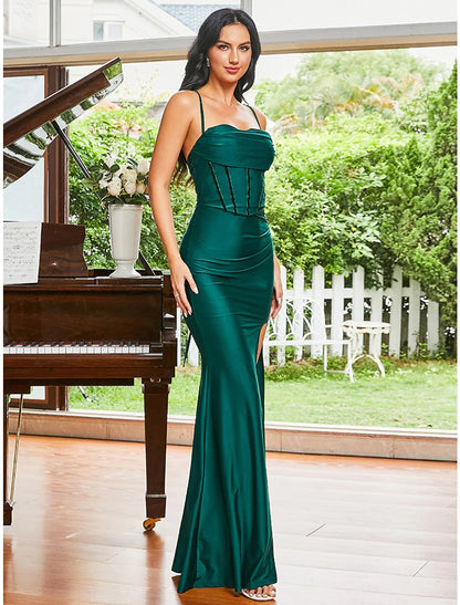 Evening Gown Sexy Dress Masquerade Party Wear Floor Length Sleeveless Strapless Polyester with Slit