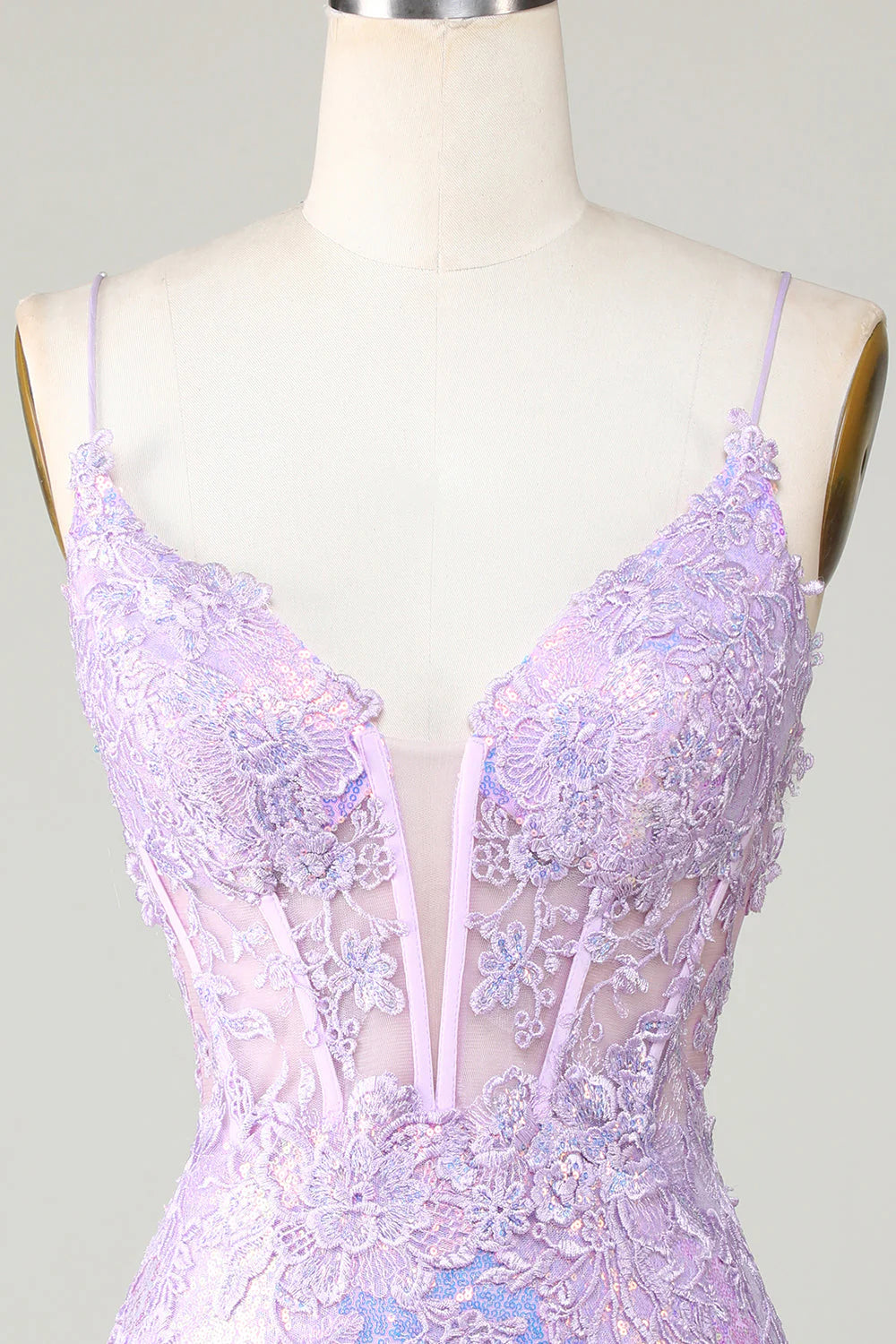 Purple Glitter Tight Spaghetti Straps Corset Homecoming Dress With Criss Cross Back