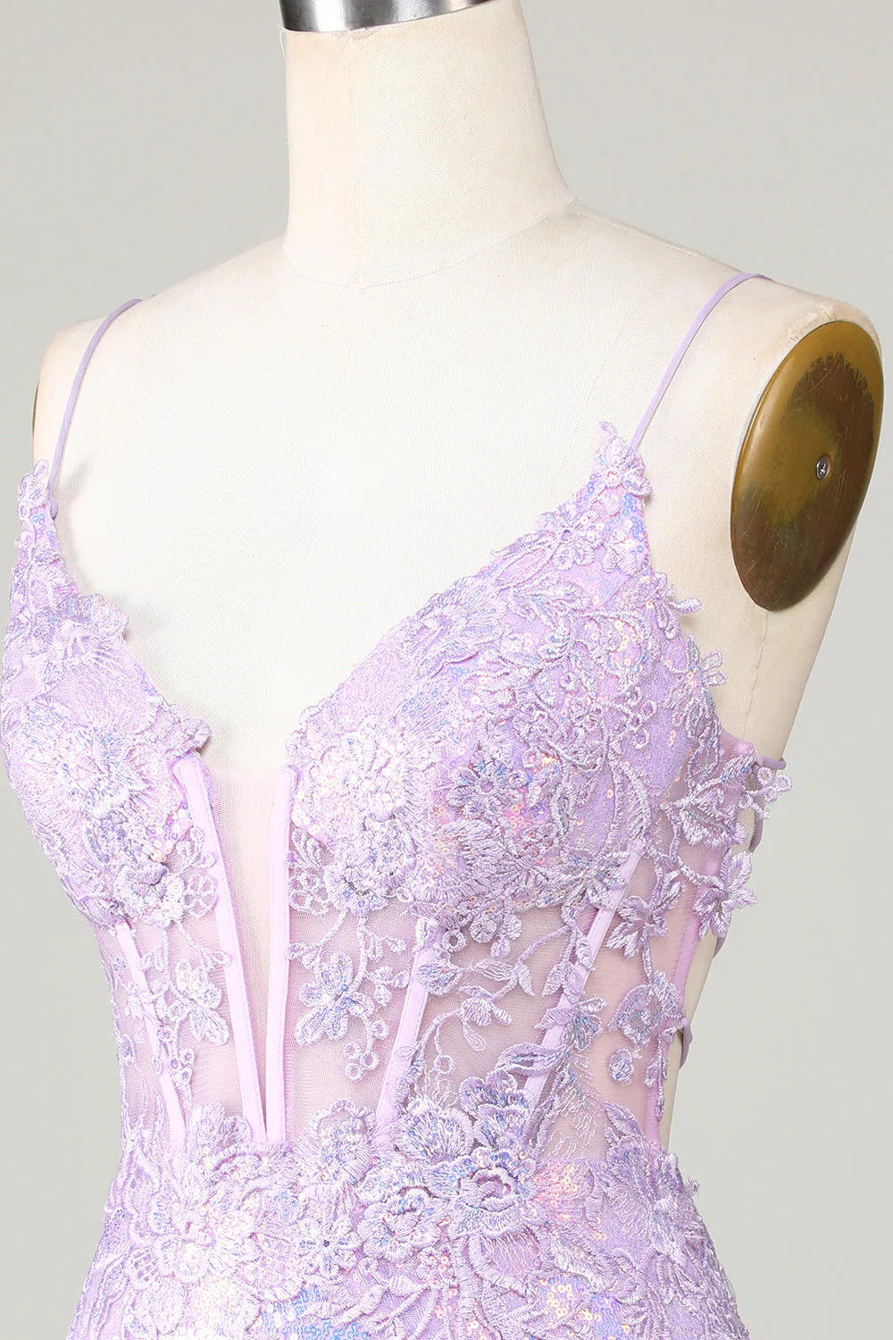 Purple Glitter Tight Spaghetti Straps Corset Homecoming Dress With Criss Cross Back