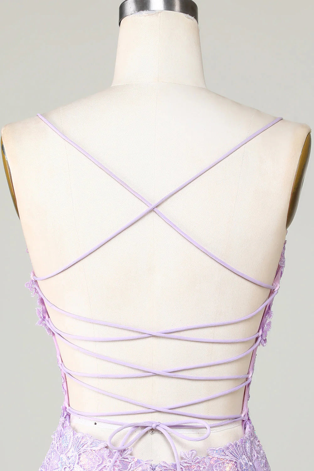 Purple Glitter Tight Spaghetti Straps Corset Homecoming Dress With Criss Cross Back