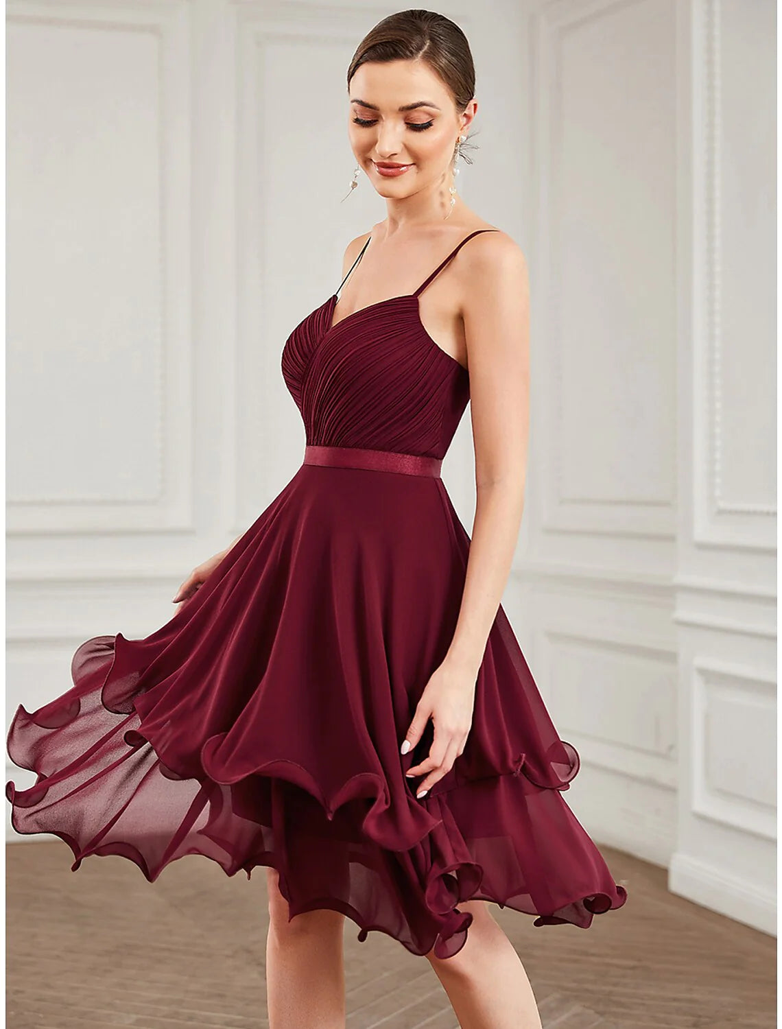 Homecoming Dresses Elegant Dress Homecoming Short / Mini Sleeveless Sweetheart Chiffon with Pure Color Tiered